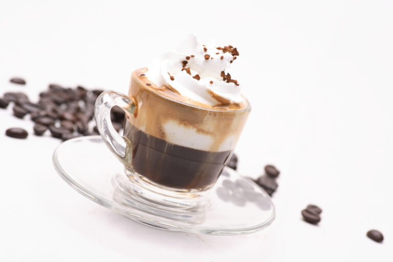 Hot Espresso Con Panna coffy in a clear glass