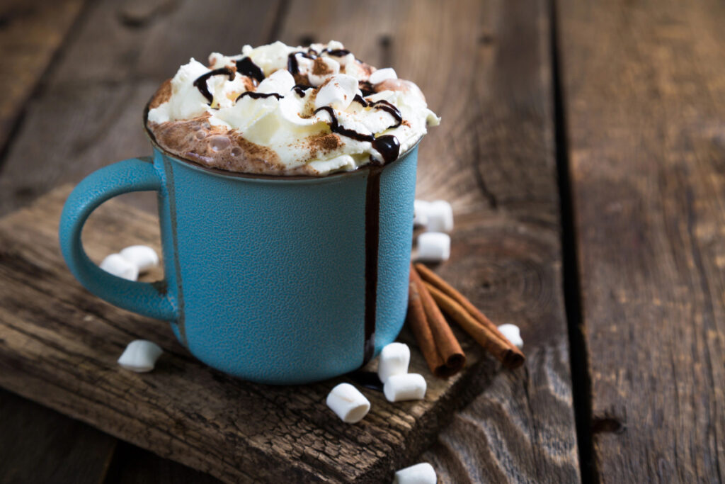 Hot chocolate with whipped cream and cinnamon