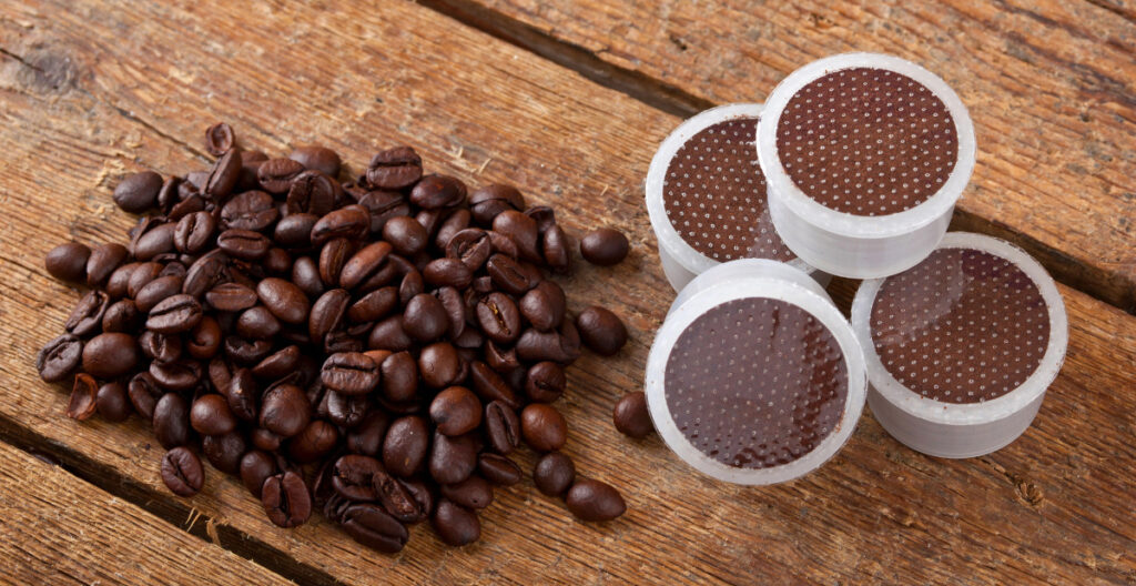 Coffee pods on wooden table